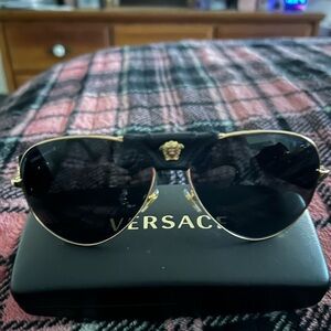 Versace Gold and Black Aviator Sunglasses